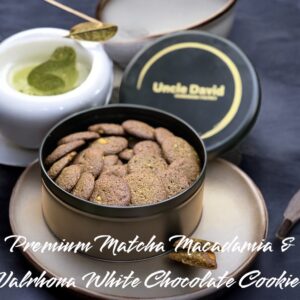 Premium Matcha with Macadamia and Valrhona Chocolate Cookies- Midnight Black Metal Container