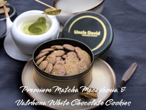 Premium Matcha with Macadamia and Valrhona Chocolate Cookies- Midnight Black Metal Container